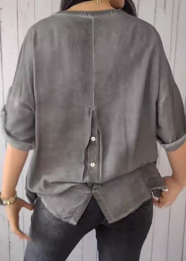 Solid Green Neck Sleeve 2025 Short V Shirt