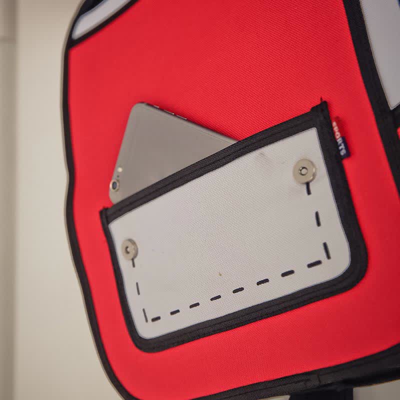 Schulrucksack aus Canvas mit 3D-Cartoon-Muster und Farbblockdesign