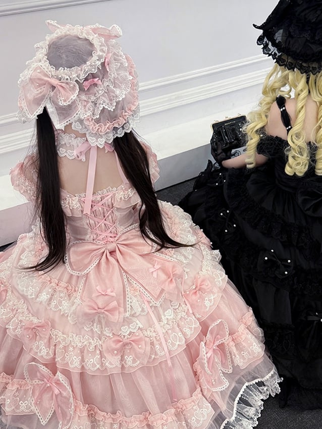 Bows Pink Decorated Hat / Black Organza