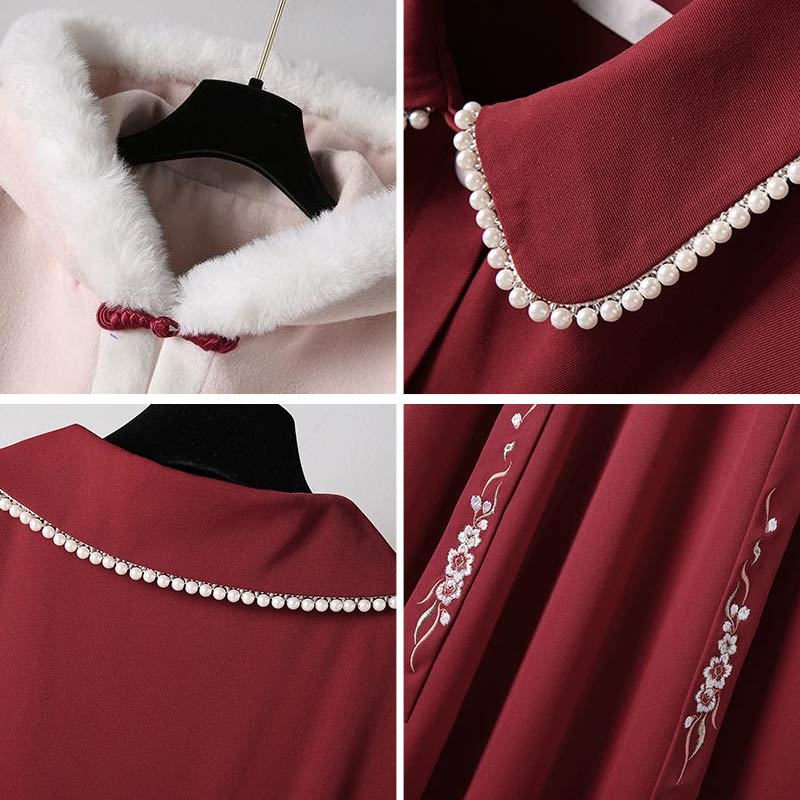 Bezauberndes Mantel-Kleid-Set mit Blumenstickerei und Kapuze