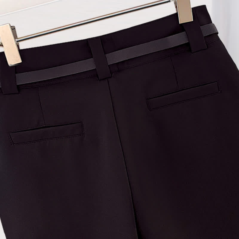 T-shirt en mousseline de soie à imprimé rayé et short décontracté avec ceinture