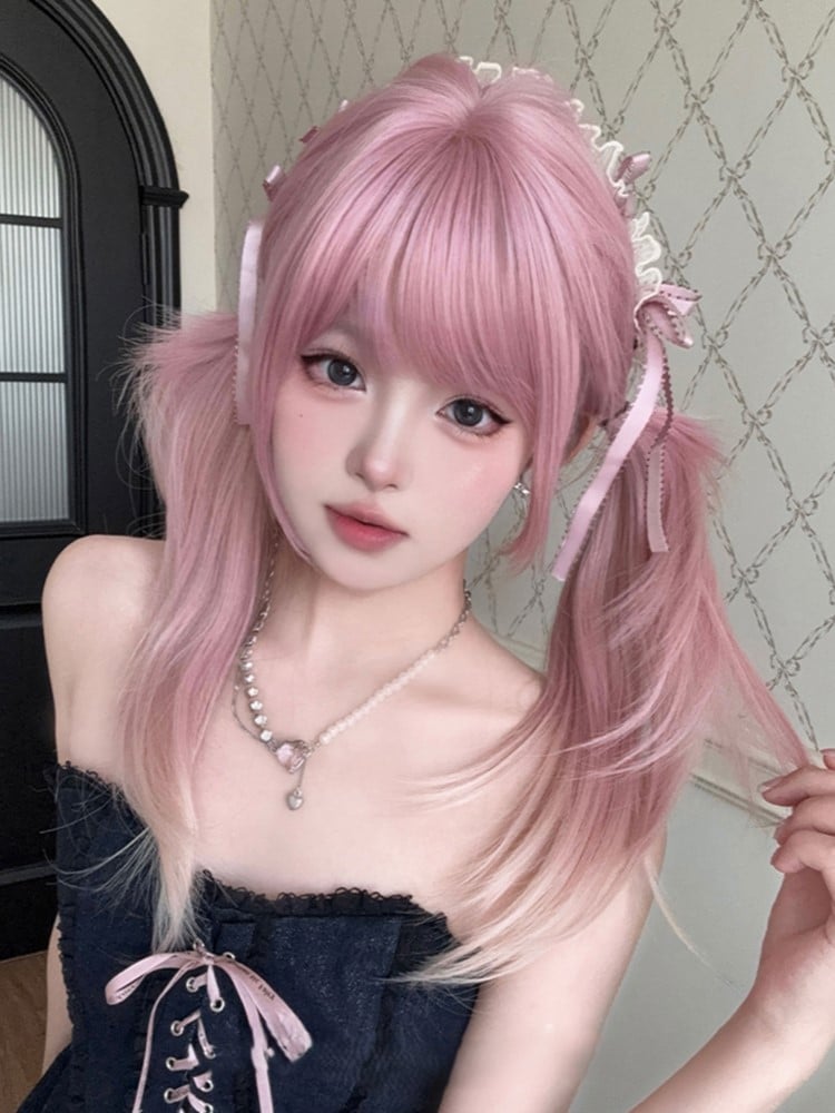 Straight 68CM Ombre Length Pink Air Bangs Wig Color Hair With