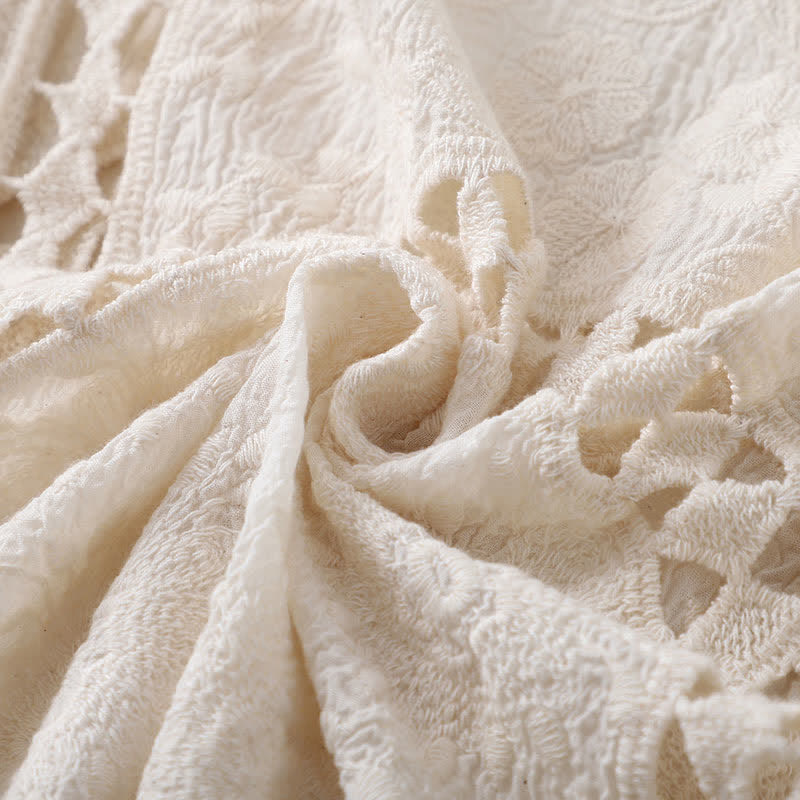 Ensemble robe nuisette fendue à volants et cardigan ajouré