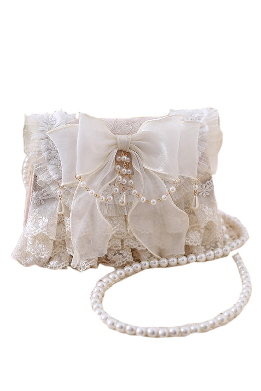 Bowknot Lace Pearl Chain Crossbody Bag