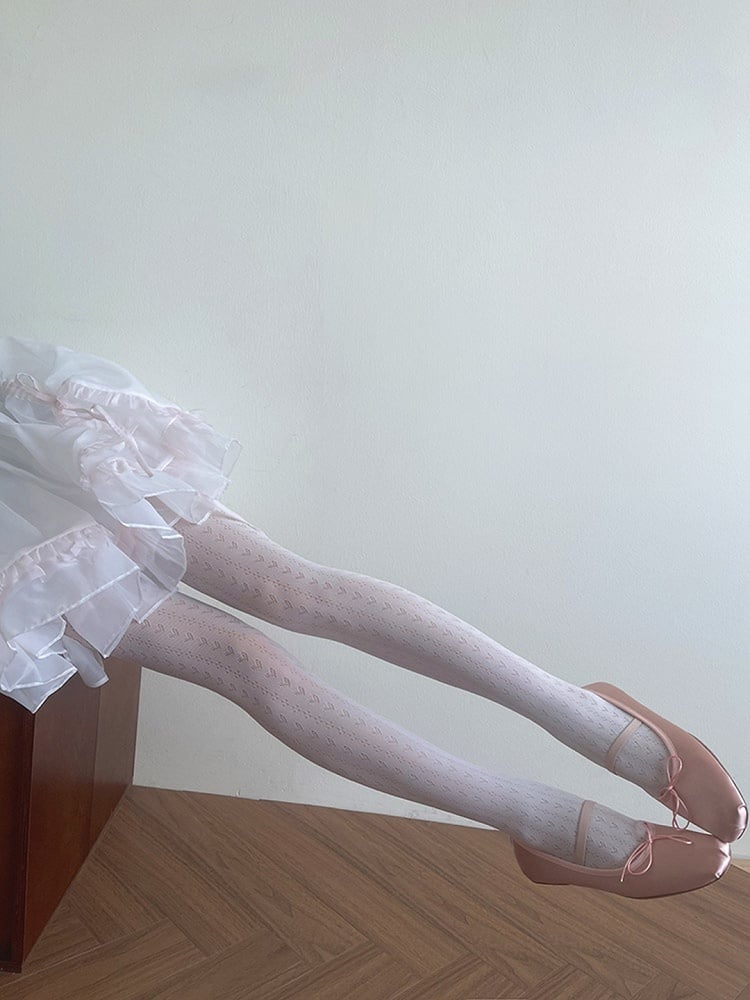 White Hollow-out Pattern Heart Lolita Tights
