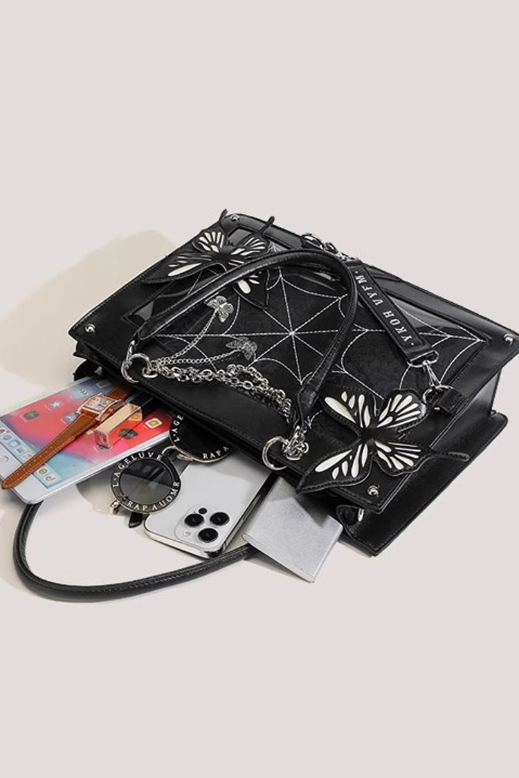 Schwarzes Spinnennetz mit Schmetterlingsmotiv