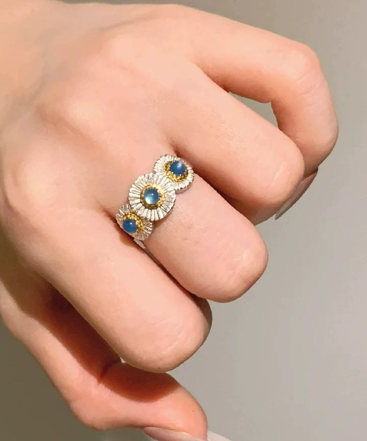 Rings Zircon Little Chalcedony Blue Art Daisy Alloy