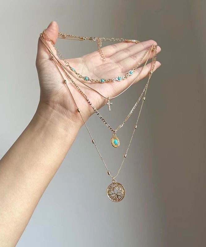 Pendant Hollow Sterling Tassel Overgild Necklace Turquoise Art Layered Out Silver Gold