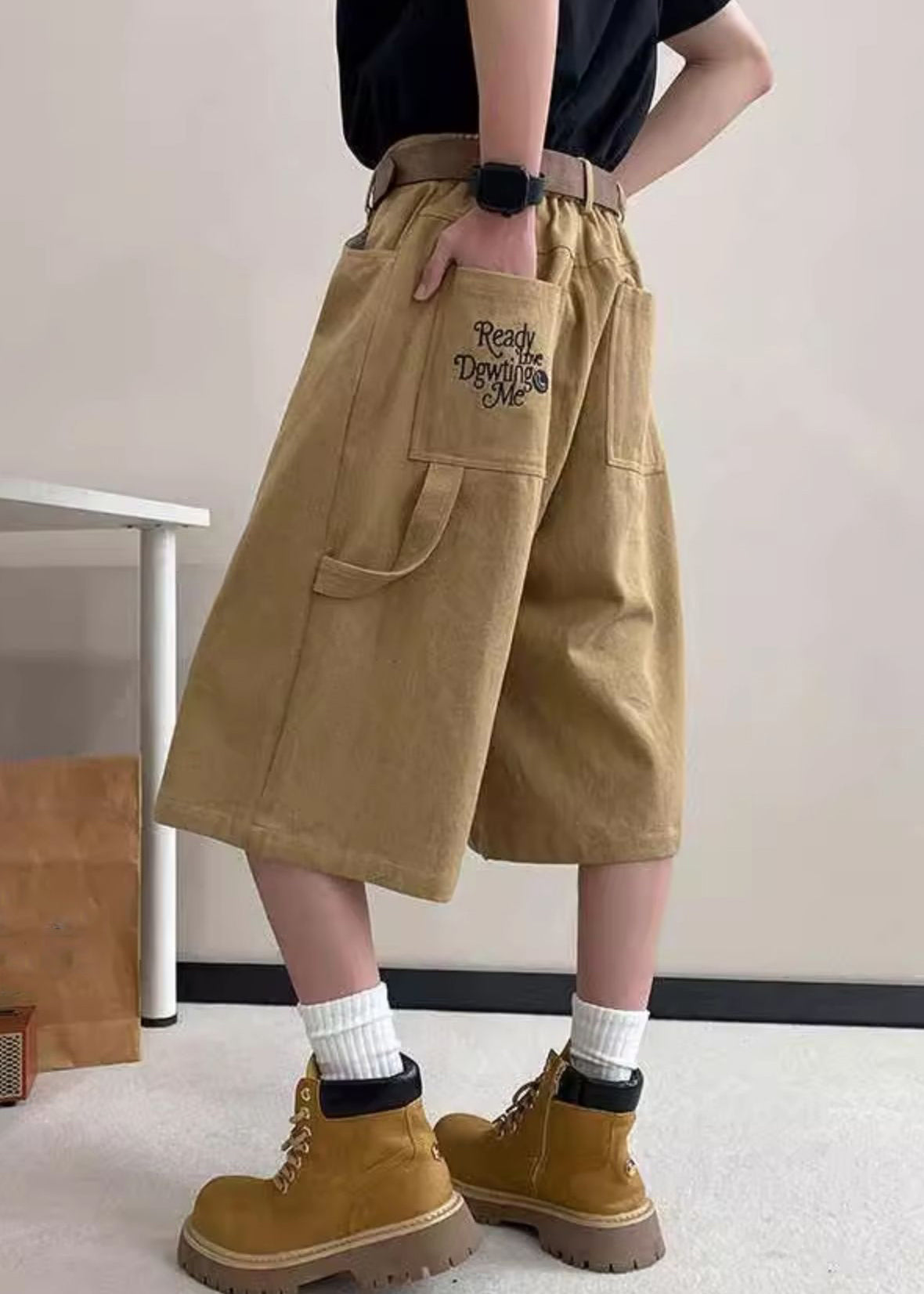 Art Waist Crop Summer Khaki Letter High Mens Pockets Pants