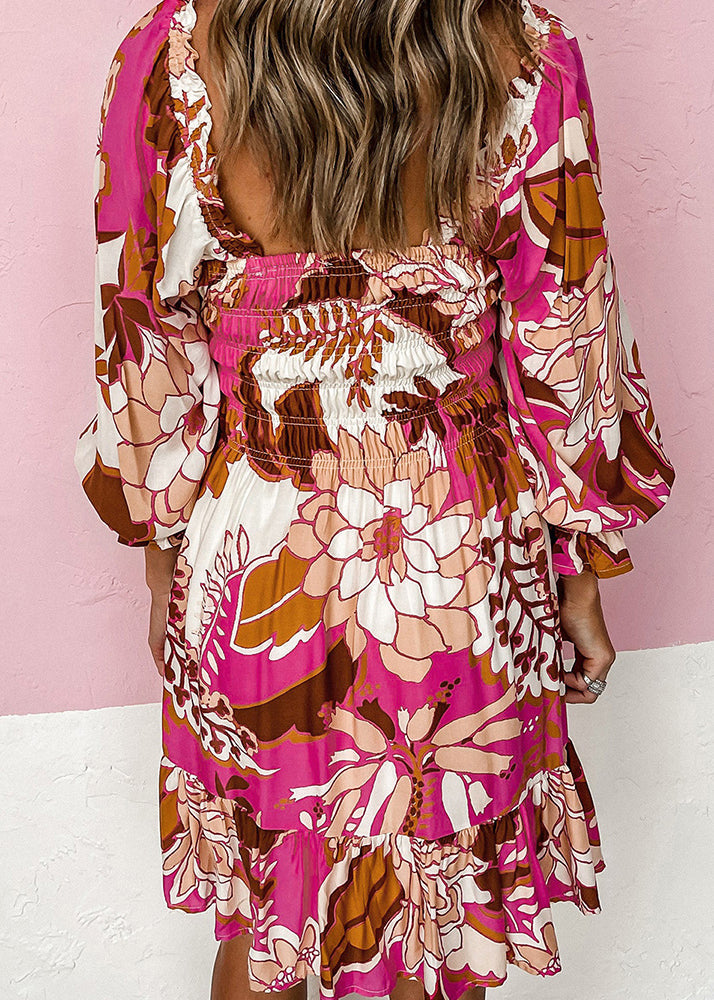 Wrinkled Dress Rose Beautiful Mid Square Collar Fall