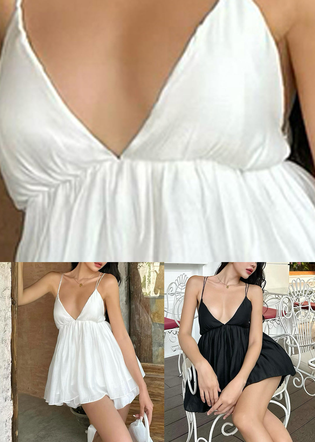 Spaghetti Backless Strap Black Dress Summer Mid