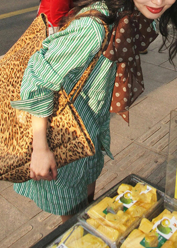 Summer Two And Shorts Striped Pan Pieces Collar Green Shirts Set Bohemian Peter