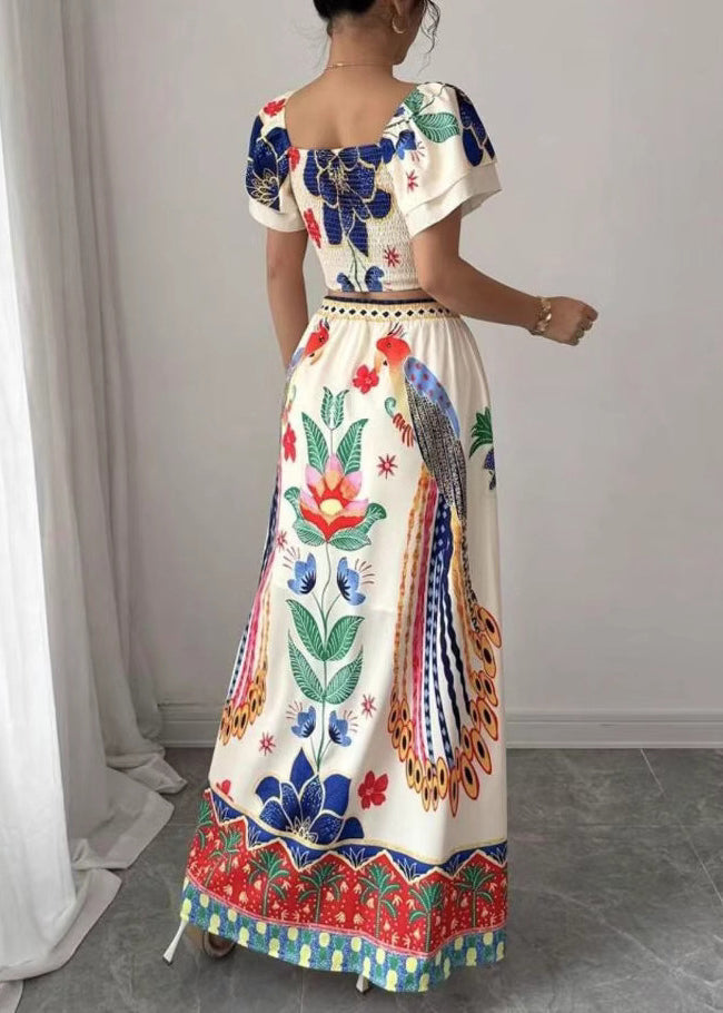 Skirts Maxi Piece And Boho Set Top Print Square Two Collar Summer