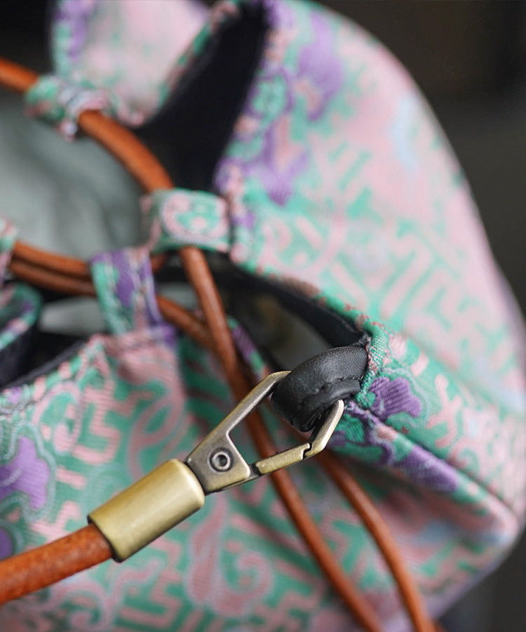 Print Silk Drawstring Bucket Boho Versatile Bag