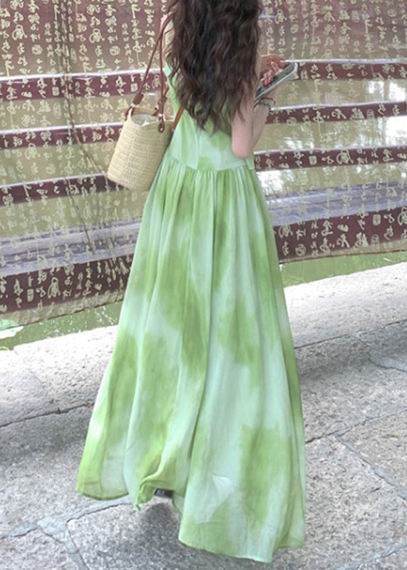 Dye Green V Sleeveless Maxi Dresses Tie Neck Boutique Vacation Chiffon