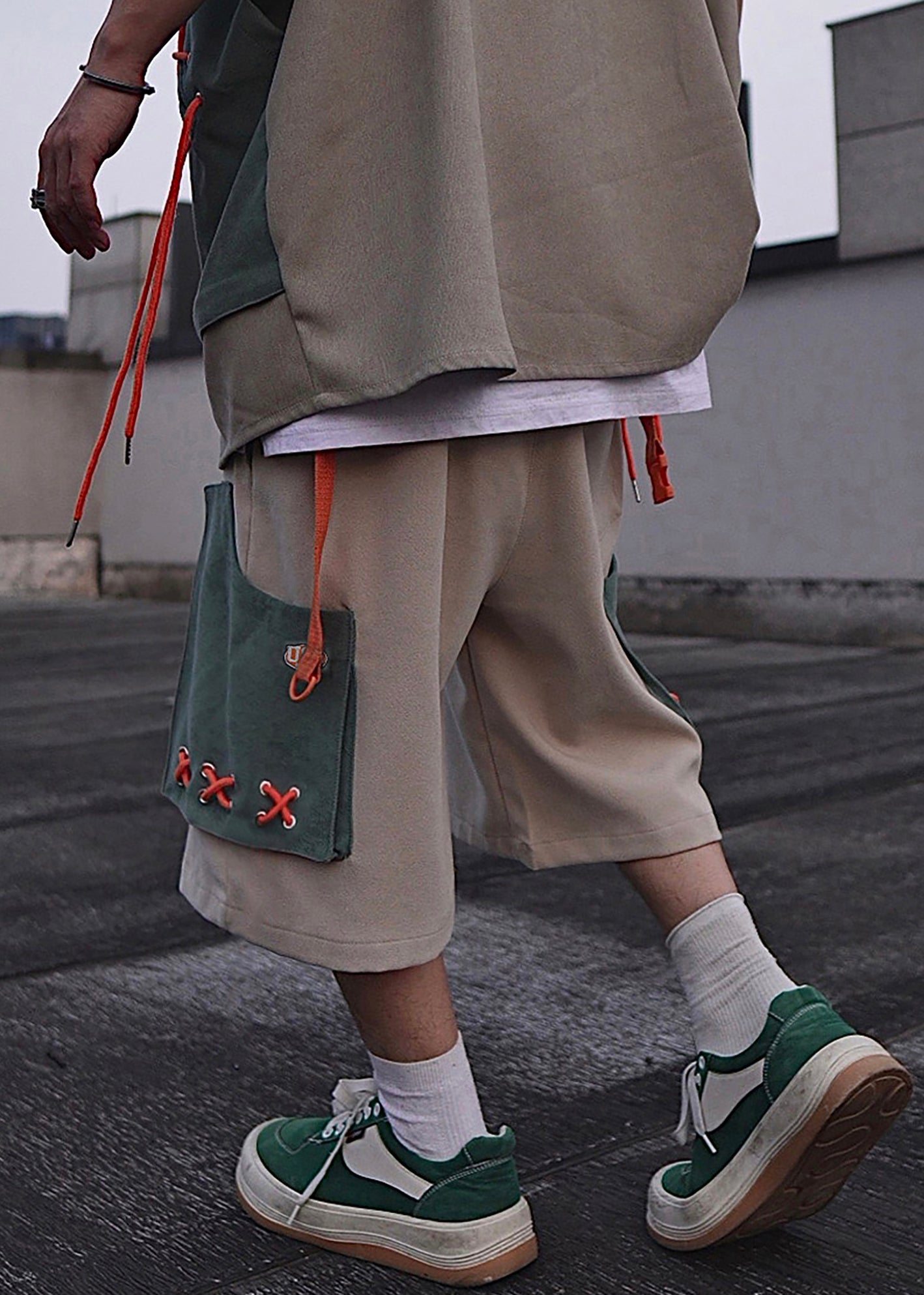 Pockets Cotton Shorts Mens Oversized Khaki Summer Casual