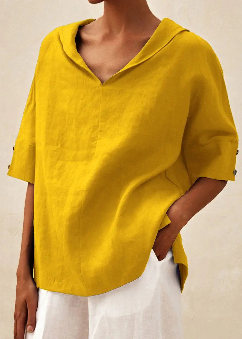 O-Neck Open Side Shirts Orange Short Casual Sleeve