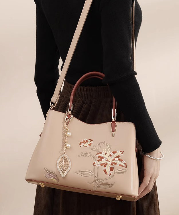Chic Bag Apricot Calf Leather Embroidery Tote