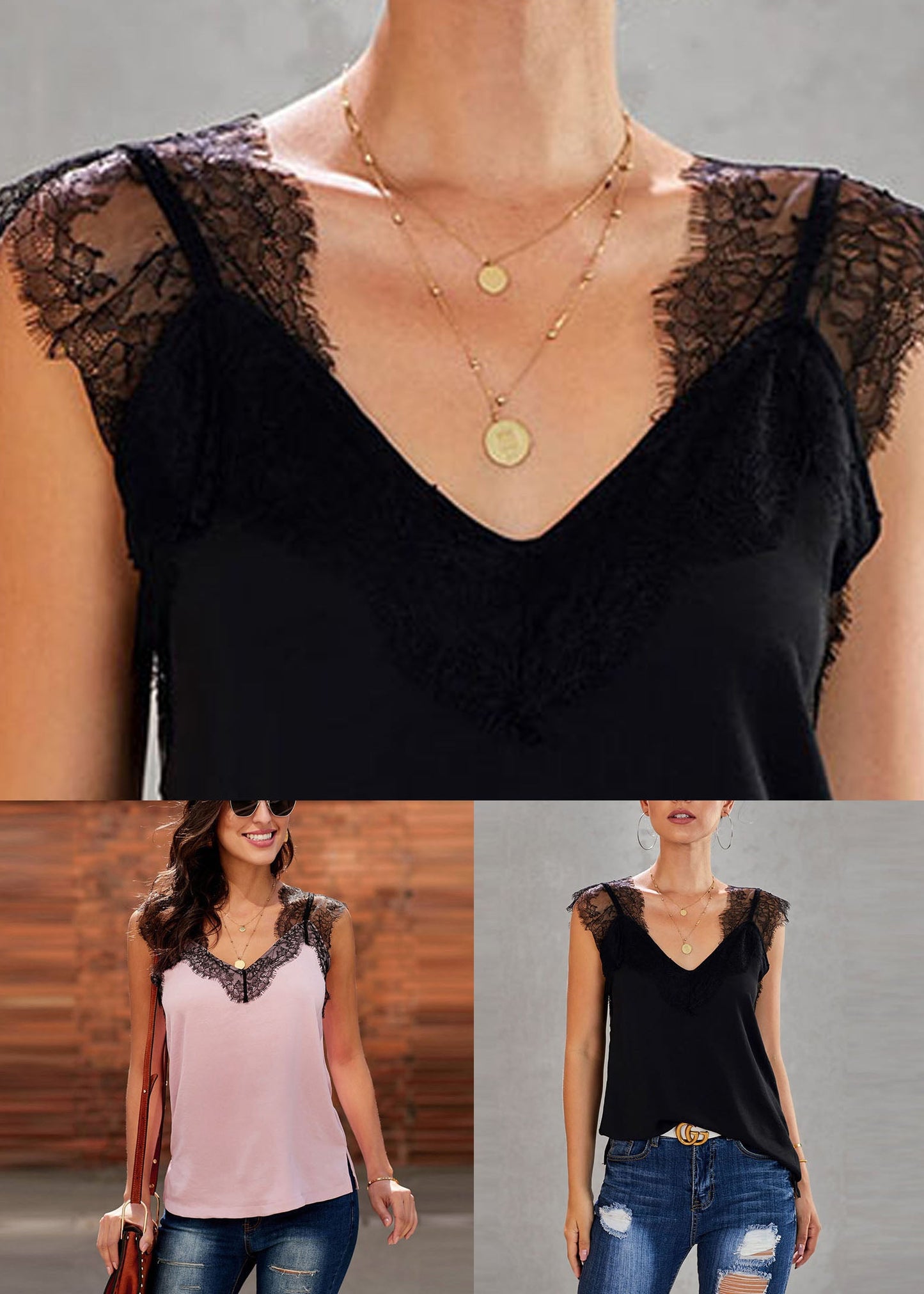 Black Vests Summer Chic Patchwork Lace