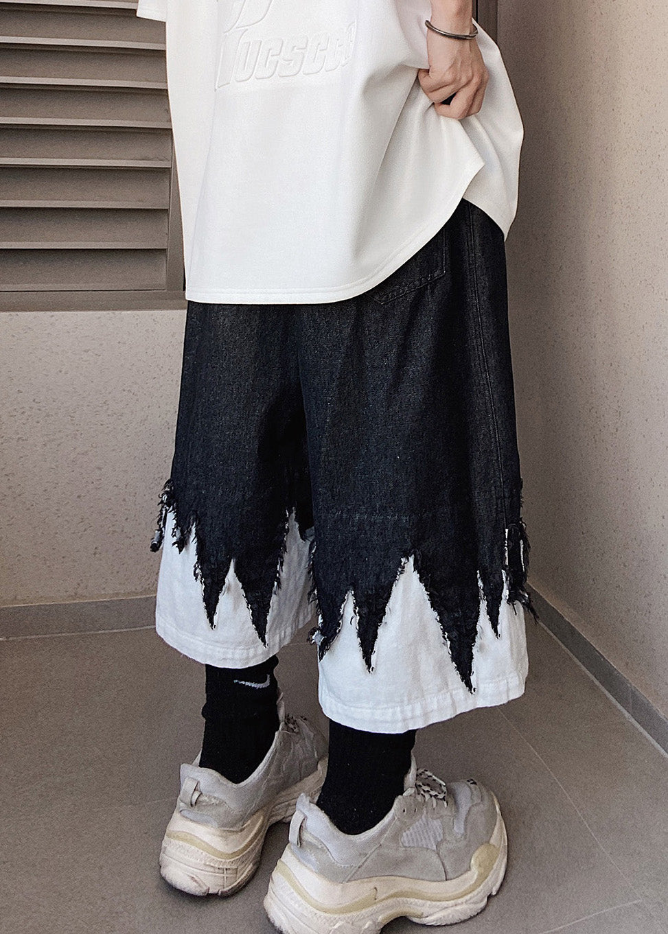 Shorts Men Patchwork Black Cool Denim Summer Original Design