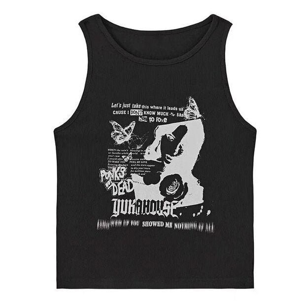 Geripptes Y2K-Oberteil mit Schmetterlingsmuster