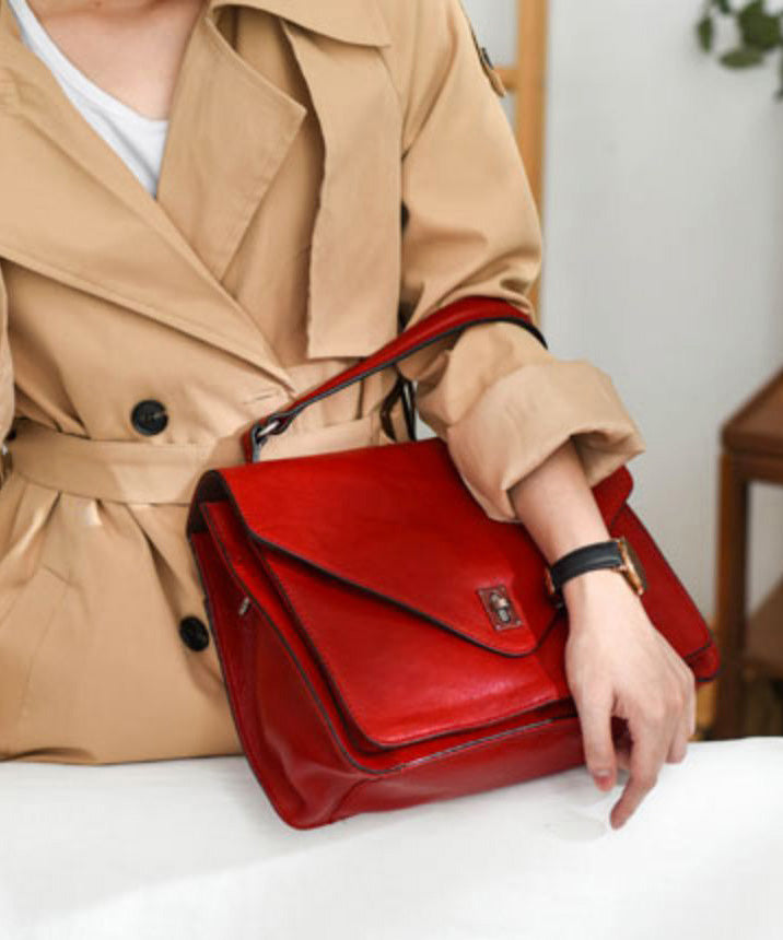 Elegant Tote Leather Orange Solid Durable Handbag