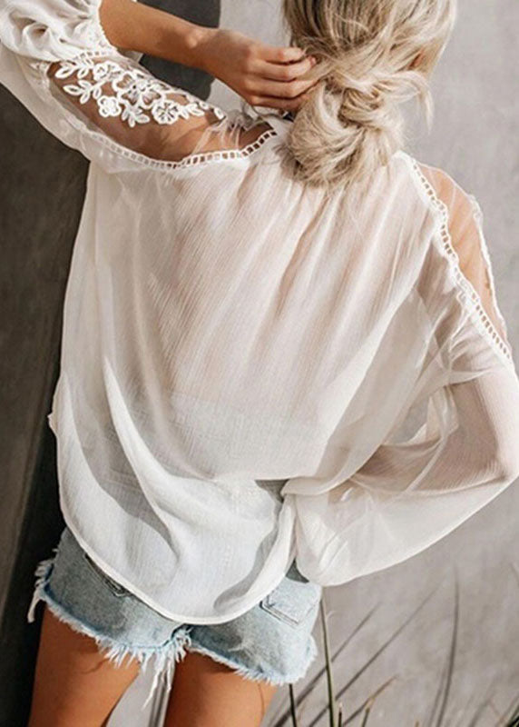 Chiffon Black Lantern Sleeve Floral V Tops Fashion Neck