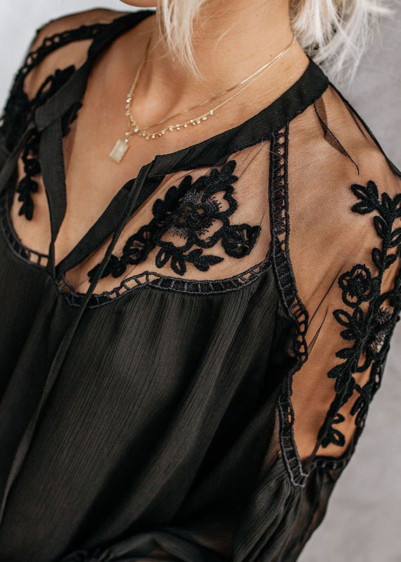 V Fall Fine Lace White Neck Shirt Patchwork