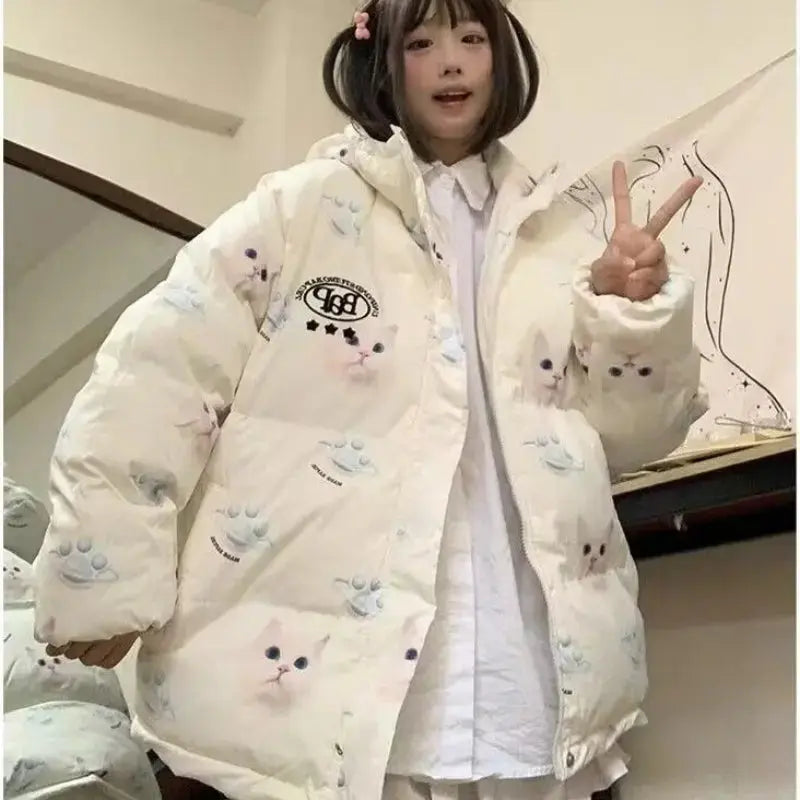 Veste bouffante à motif de chat moelleux