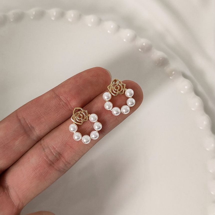 Boucles d'oreilles créoles en argent sterling 925 avec fausses perles