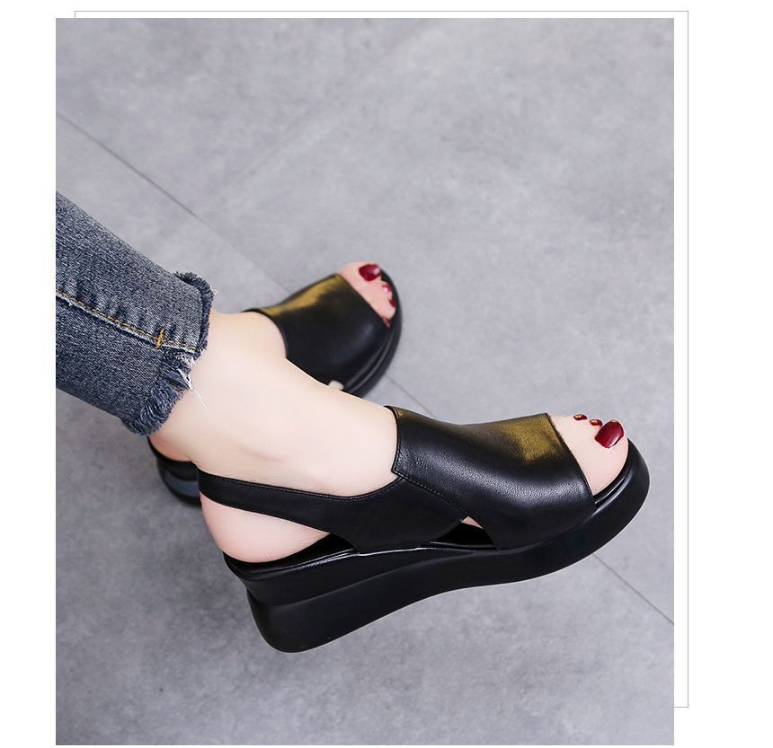 Peep-Toe Slingback Wedge-Heel Sandals Platform