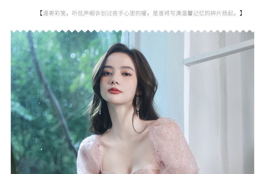 Puff-Sleeve Dress A-Line Dotted Prom