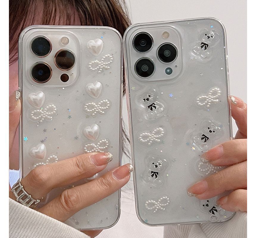 Transparent Bow Case / Heart Bear Phone