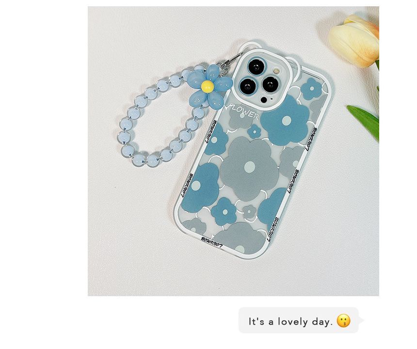 Bead Transparent Phone Case Chain Flower