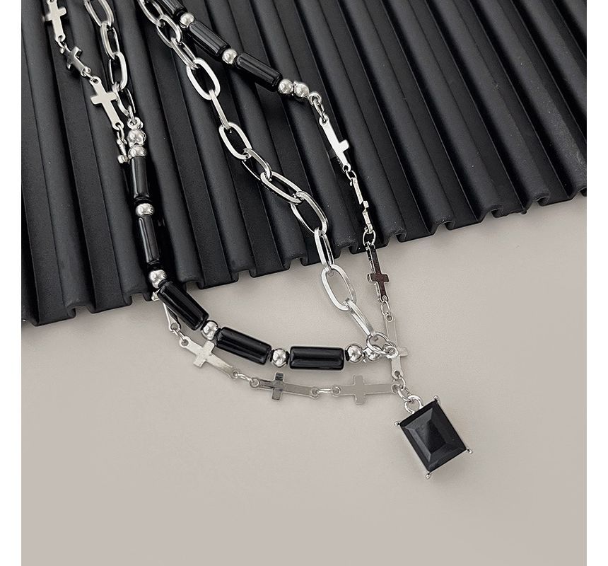 Layered Necklace Rhinestone Crisscross