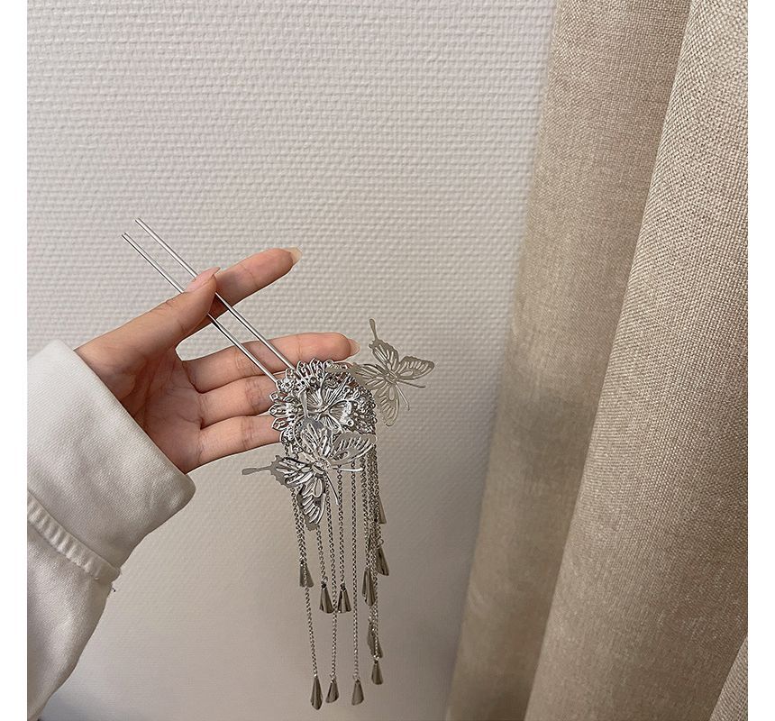 Hair Alloy Fringed Butterfly Stick