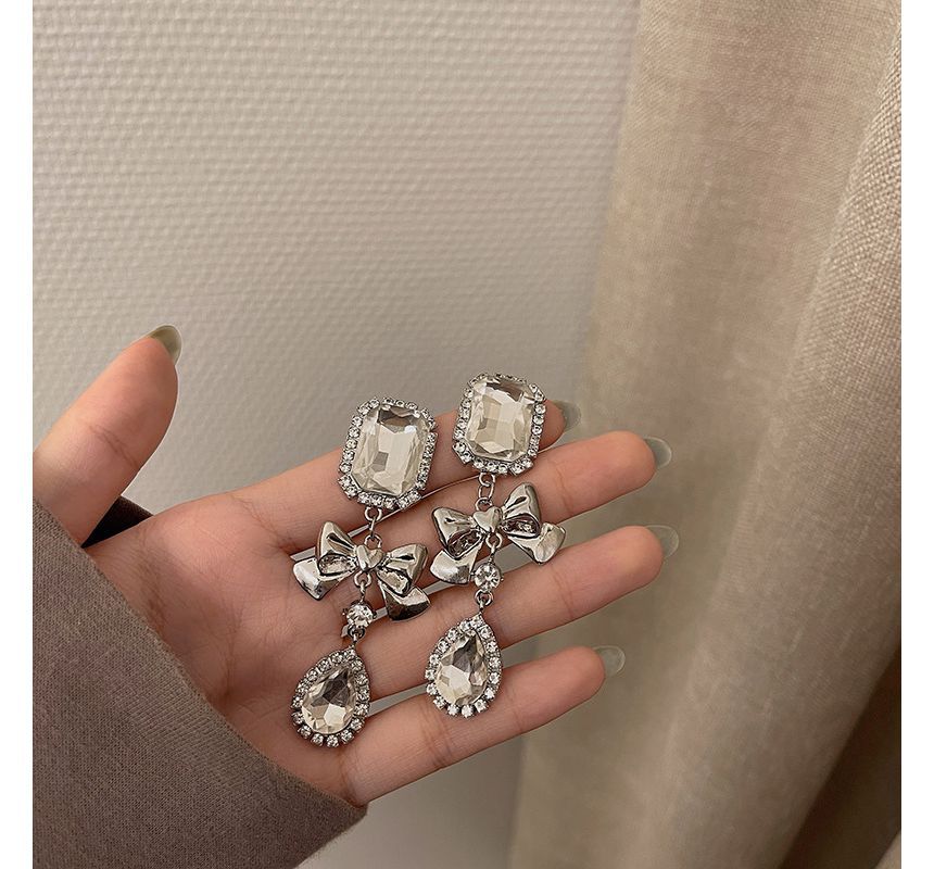 Faux Crystal Earring Dangle Bow
