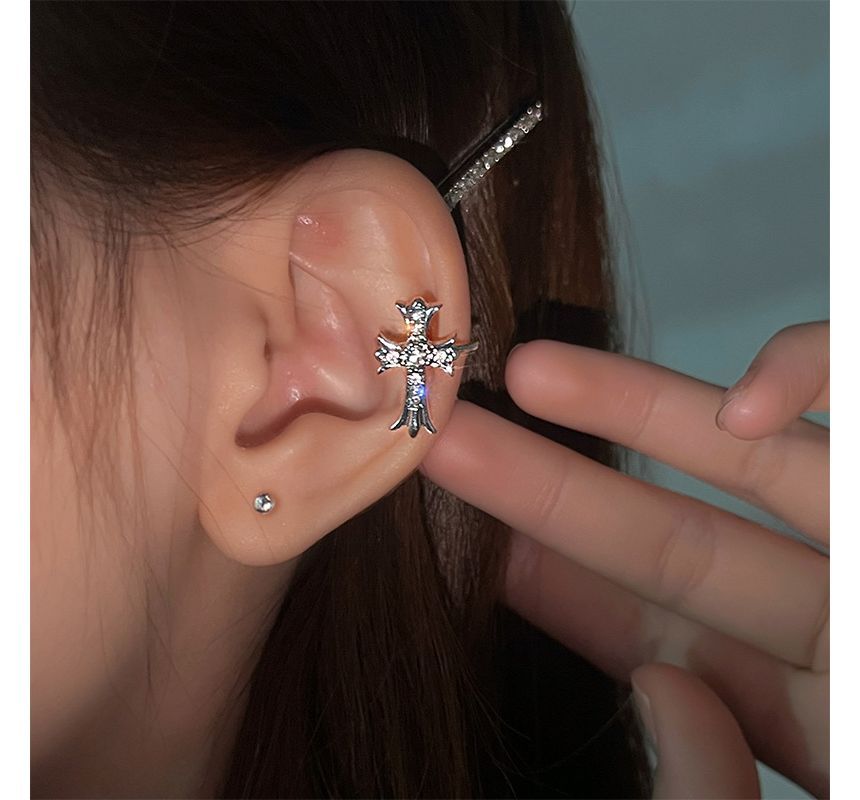 Boucles d'oreilles à tige croisées en strass / manchette d'oreille