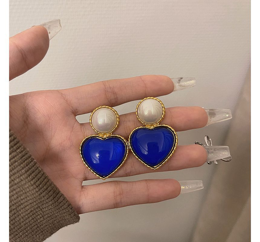 Earring Heart Drop Two Tone