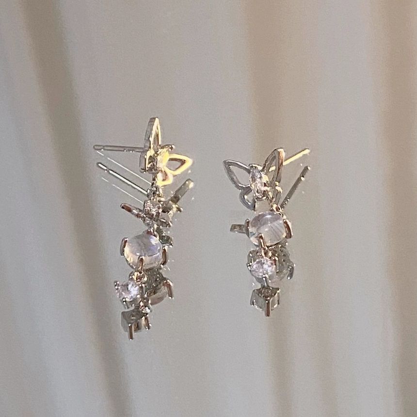 Dangle Moonstone Asymmetrical Butterfly Alloy Earring