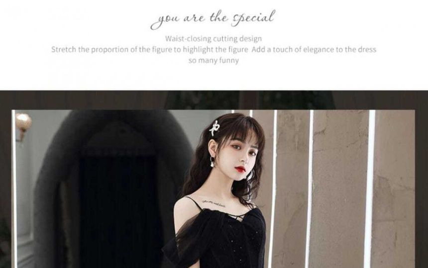 Spaghetti Plain A-Line Mesh Strap Gown Evening Panel