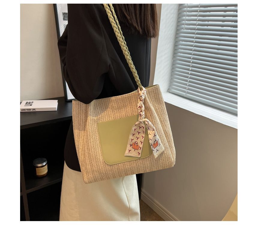 Sac fourre-tout en paille bicolore