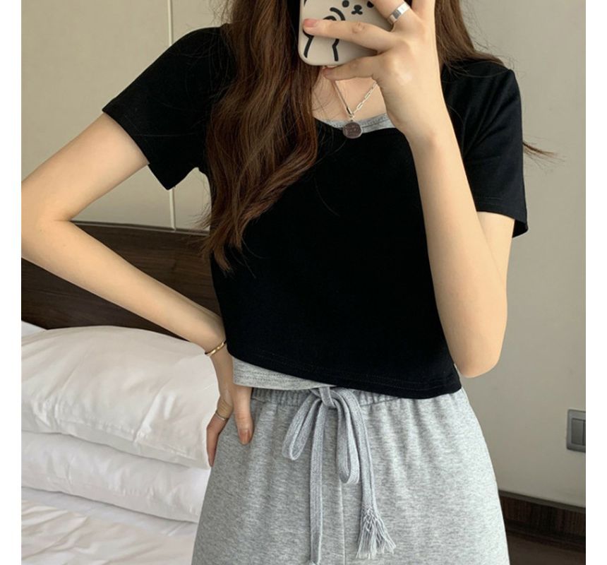 Piece Two Short-Sleeve Scoop Tee Neck Mock