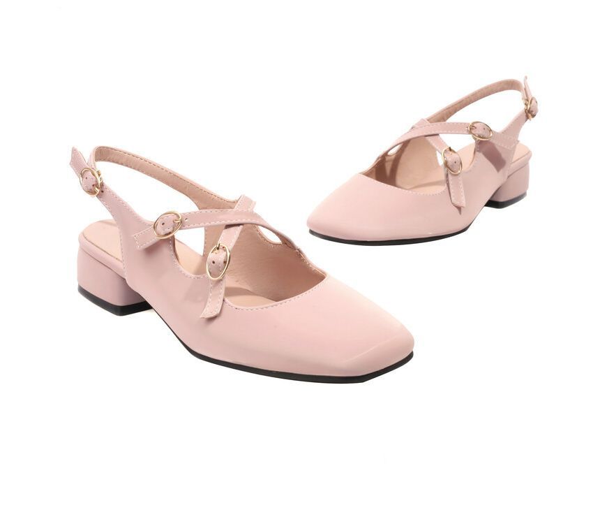 Cross Slingback Heel Toe Sandals Square Strap Chunky