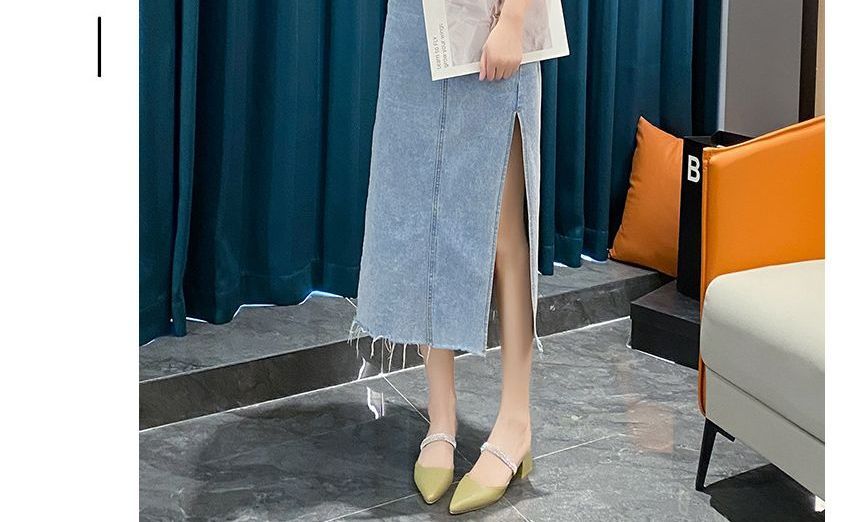 Slide Chunky Heel Sandals Rhinestone