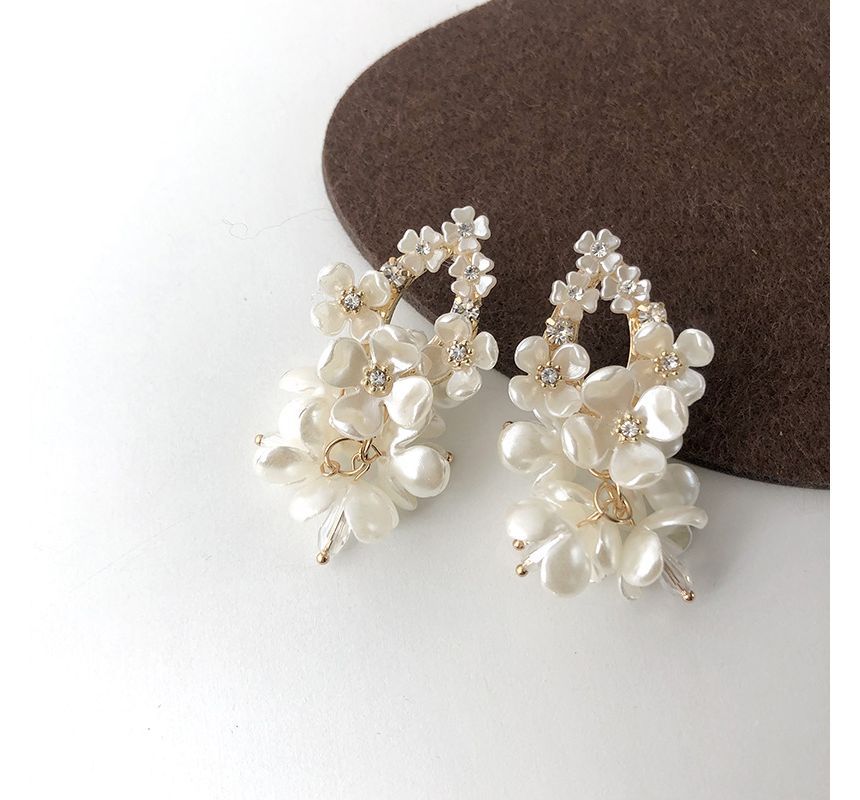 Floral Pearl Earring Fringed Alloy Faux