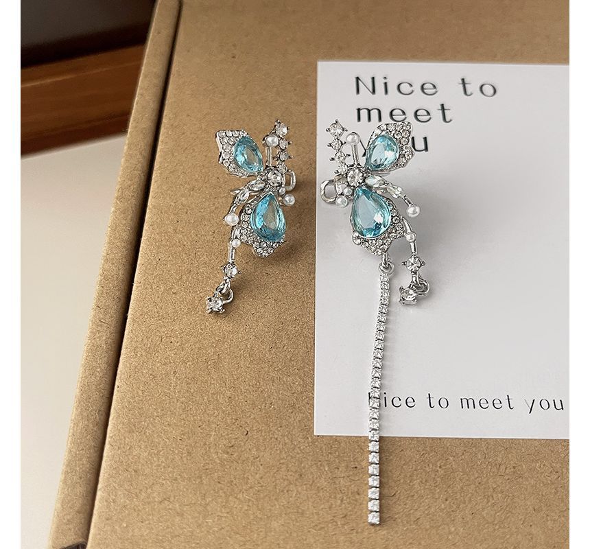 Butterfly Gemstone Alloy Asymmetrical Cuff Faux Earring
