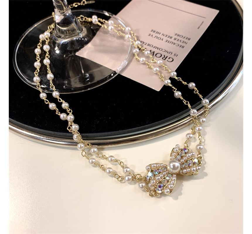 Choker Alloy Faux Layered Bow Pearl