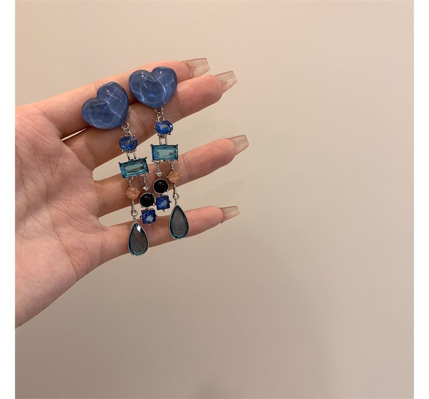 Fringed Earring Alloy Rhinestone Heart