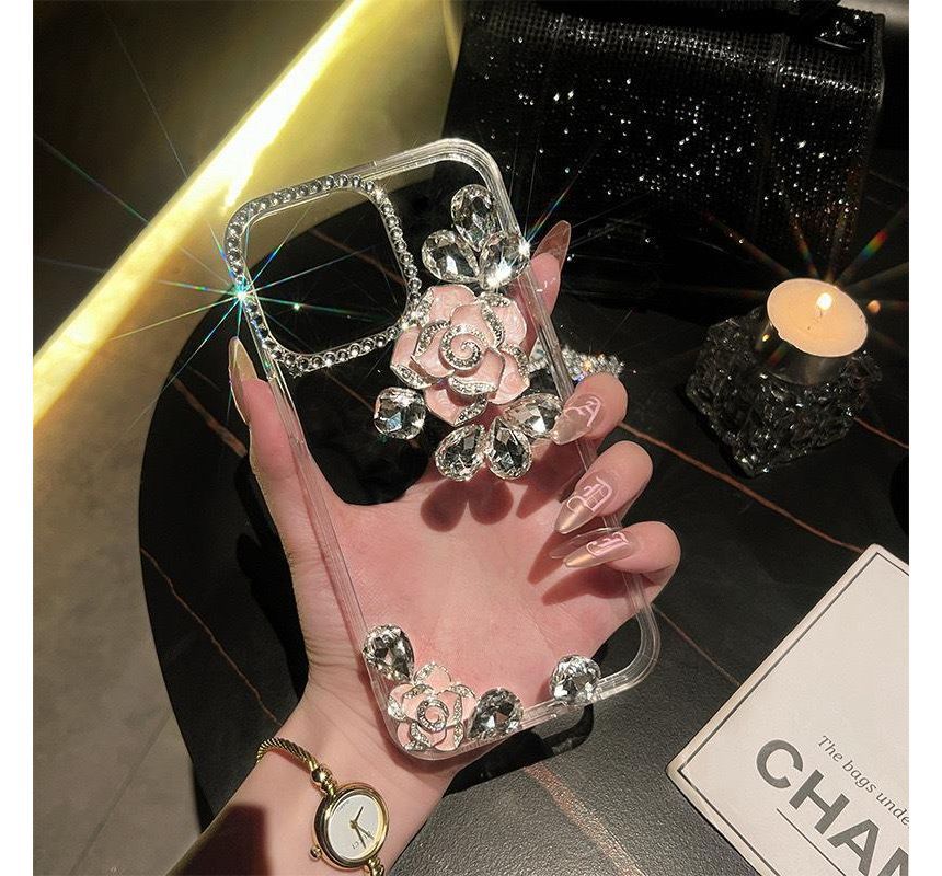 Phone Rhinestone Transparent Case Floral